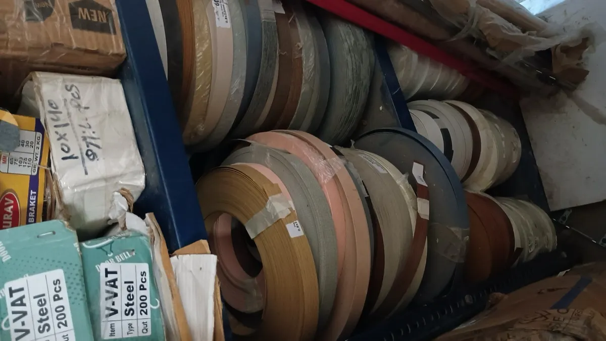 Rolls of edge-banding tape in store