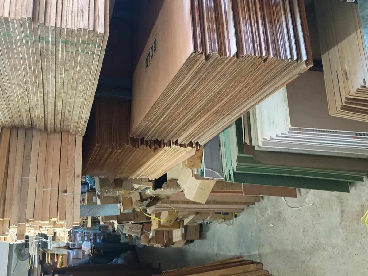 Close-up of the edges of stacked plywood sheets